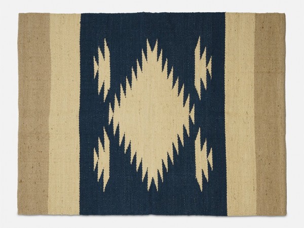 Teppich aus Jute mit Zacken-Muster // Beige-Braun-Blau